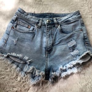 High Rise Distressed Jean Shorts
